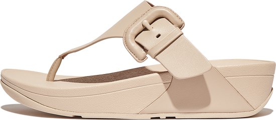 FitFlop Lulu Covered-Buckle Raw- Tongs à Edge en cuir BEIGE - Taille 39