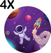BWK Luxe Ronde Placemat - Astronaut - Ruimte - Planeten - Getekend - Set van 4 Placemats - 40x40 cm - 2 mm dik Vinyl - Anti Slip - Afneembaar