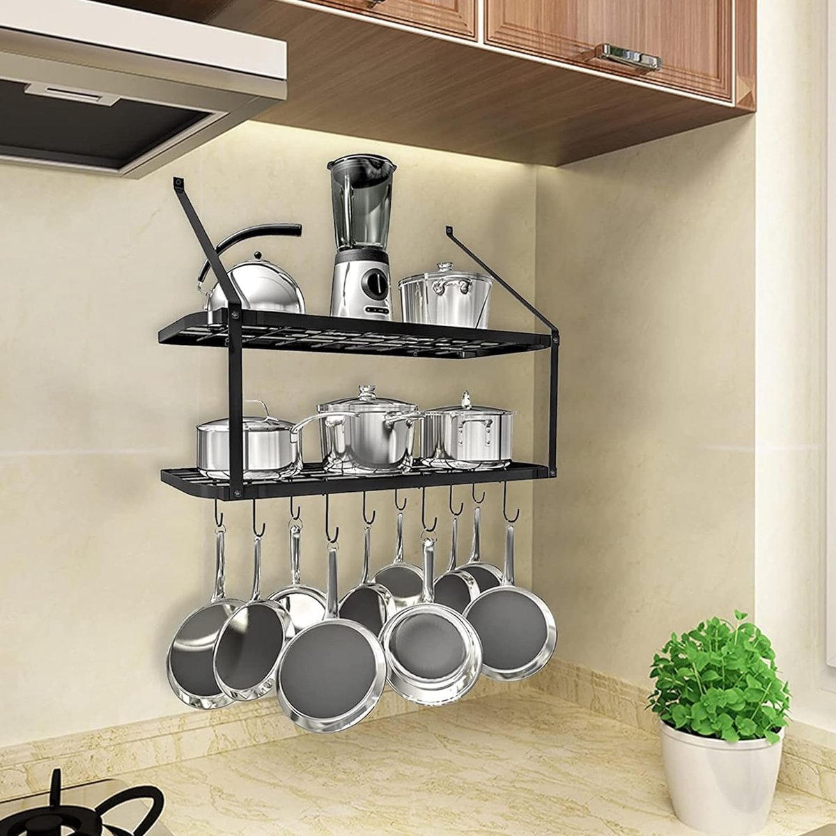 Barre Murale Cuisine Ustensiles 40CM Barre Étagère De Cuisine Avec 6 Crochets Amovibles Murale Pour Ustensiles De Cuisine Noir 99066122