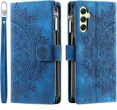 Telefoonhoesje geschikt voor Samsung Galaxy A55 - Portemonnee met rits - book-case hoesje - ruimte voor 8 pasjes - mandala blauw