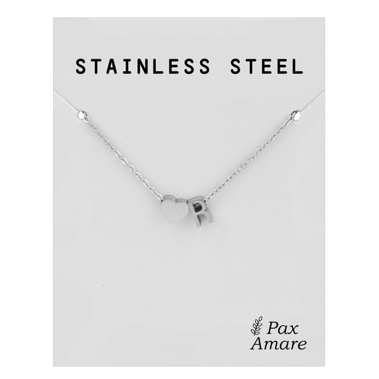 Letter R Ketting Zilverkleurig - Stainless Steel - Initiaal & Hartje Hanger - Initialen Ketting op Cadeau Kaartje - Pax Amare