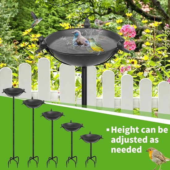BringLuck2U Vogeltränke Stehend, Vogelbad für Draußen Garten, Große Vogeltränke aus Metall mit Erdnägeln, Spa-Vogelfutterstation für Hof, Rasen, abnehmbare Dekoration, 5 Feste Sockel