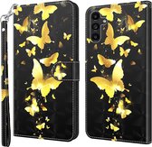 Goud zwart vlinders - 3D motief - agenda book case hoesje - Telefoonhoesje geschikt voor Samsung Galaxy A55