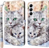 2 poesjes poezen en katten - 3D motief - agenda book case hoesje - Telefoonhoesje geschikt voor Samsung Galaxy A55