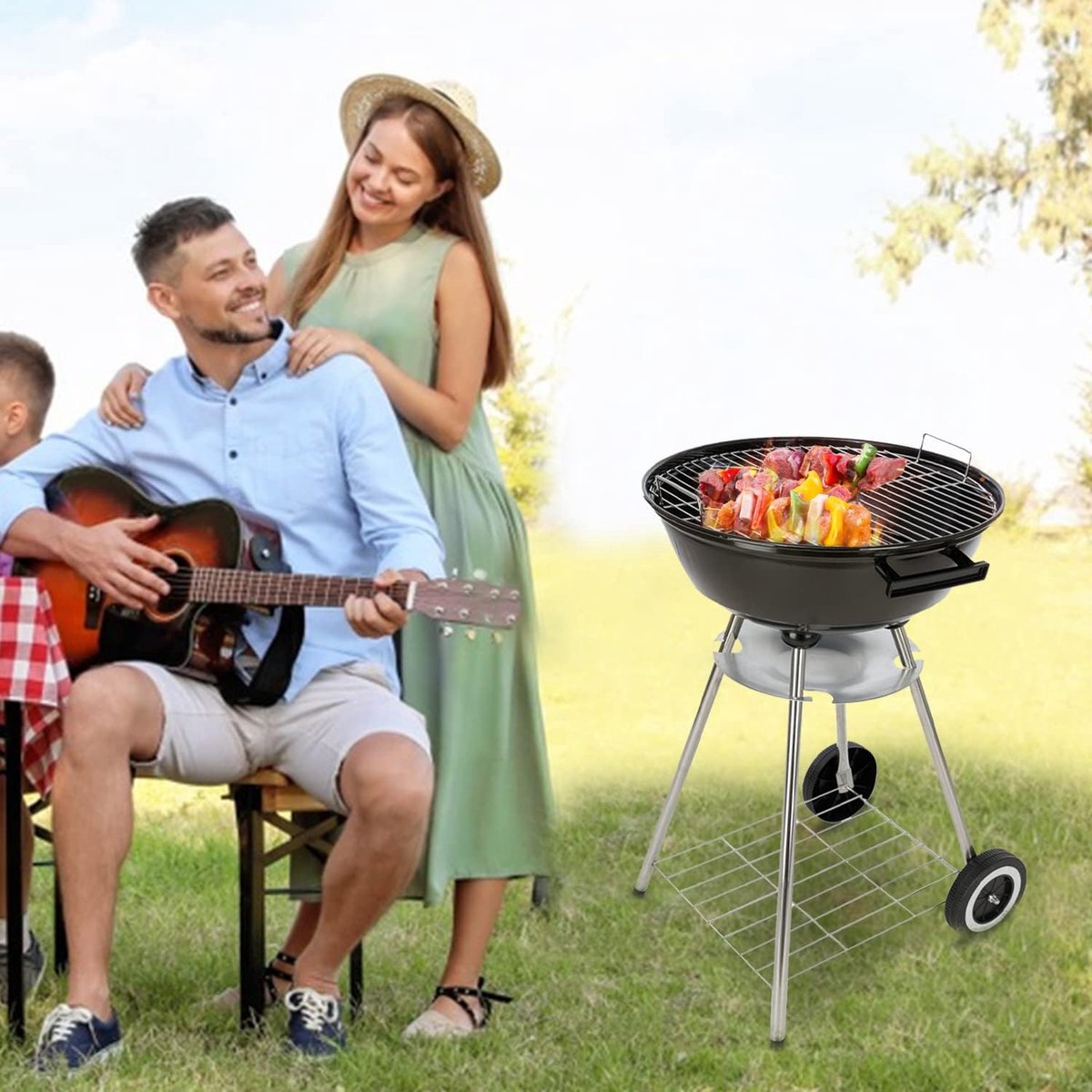 Houtskoolgrill met Accessoires, 50cm x 49cm x 73cm, Zwart/Zilver