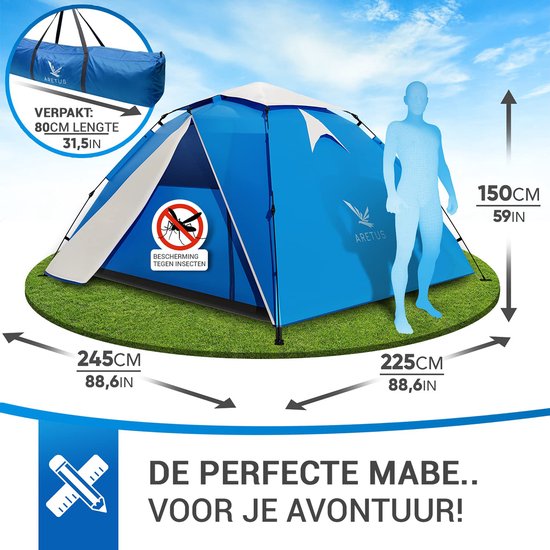 Aretus - Pop-tent voor 2 - 4 personen - Kampeertent opzetten en afbreken in 45 seconden - groot & Waterdicht - strandtent 3 persoons van Aretus — afbeelding 3