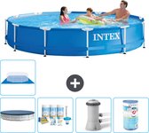 Intex Rond Frame Zwembad - 366 x 76 cm - Blauw - Inclusief Afdekzeil - Onderhoudspakket - Zwembadfilterpomp - Filter - Grondzeil
