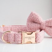 POSHPUP halsband hond - Luxe honden halsband met strik - Teddy Roze - Voor kleine en grote honden