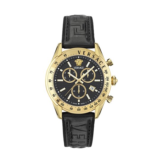Versace Chrono Master VE8R00224 Horloge - Leer - Zwart - Ø 44 mm