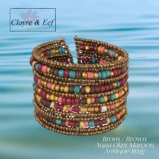 Clayre & Eef bracelet spang avec perles de verre rocaille - n° 790 - bronze / marron / aqua / ocre / marron / rose antique - femmes filles - jeunes adultes - fête décontractée