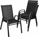 HDJ Chaise de Jardin - Set de 4 - Zwart - Chaises de jardin - Acier-Fer + Tissu Teslin avec Dossier Haut