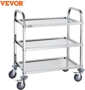 Bol.com Vevor Serveerwagen - Catering kar - Serveerwagen op wieltjes - Barcart - Keukentrolley - 3 laags - Wieltjes 360 graden d... aanbieding