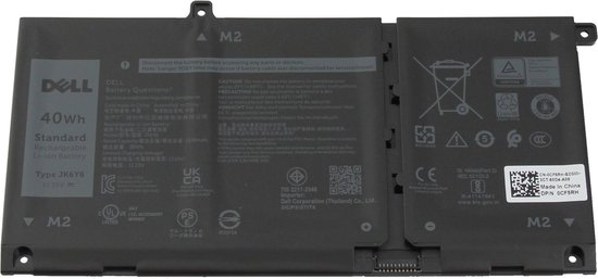 Batterie Dell JK6Y6, 40Wh, 11,25V, Li-ion 3 cellules, avec divers logos de certification.