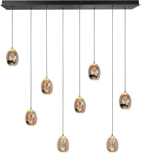 Sierlijke eettafellamp Golden egg | 8 lichts | Ø 9,5 cm | glas / metaal | goud / zwart / transparant | hanglamp | sfeervol / warm licht | modern / landelijk design