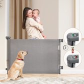 Traphekje, AutoLock 0-180cm uitschuifbaar deurhekje, kinderhek voor kinderen, katten en honden, geschikt voor binnen en buiten, grijs
