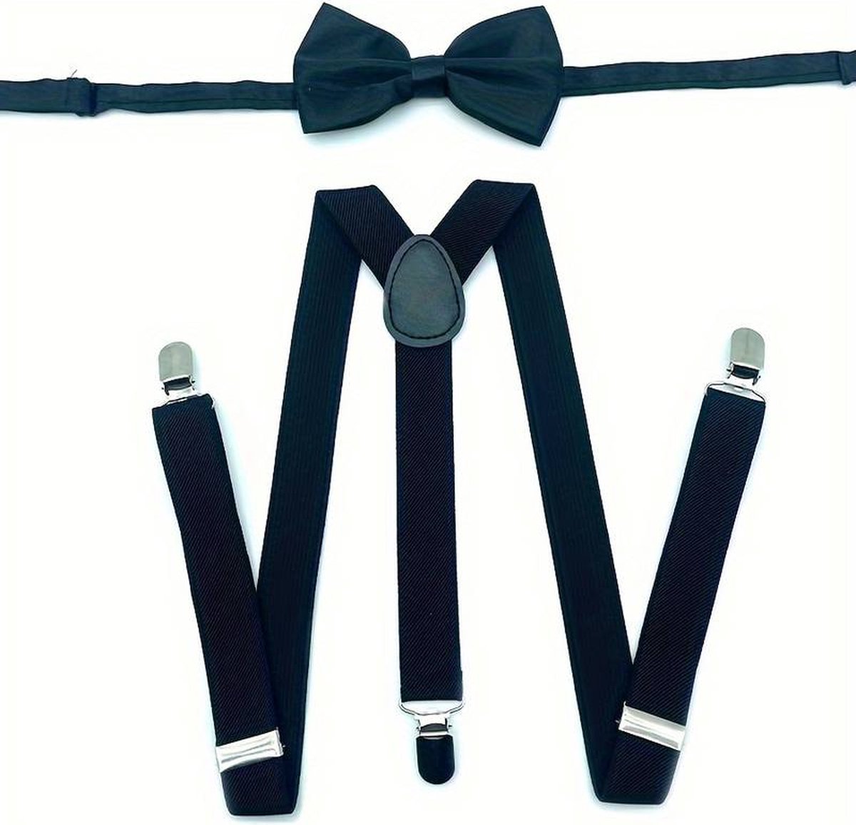 FLIPFLOP CLUB® Zwarte Bretels met strikje - met stevige clip - accessoires voor gala - accessoire voor bruiloft - feestje - vlinderdas - strik – vlinderstrik - luxe - WK