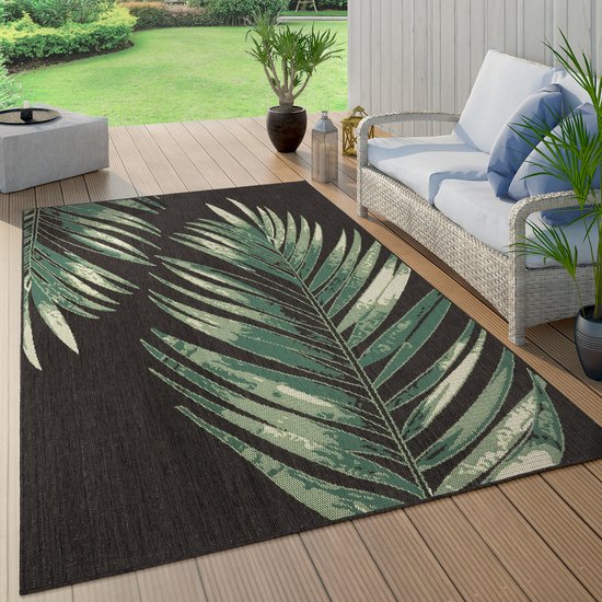 Paco Home Buiten Vloerkleed Voor Buiten Balkon Palm Jungle Patroon Bloemen Boho Groen 200 cm Quadrat