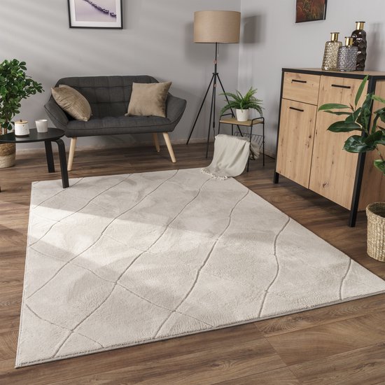 Paco Home Vloerkleed Woonkamer Laagpolig Modern Scan Stijl Ruit Grijs Wit 160x220 Cm 900452098