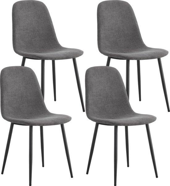 4er Set Esszimmerstühle in modernem Design, gepolsterte Sitzfläche aus Leinen,Beine aus Metall