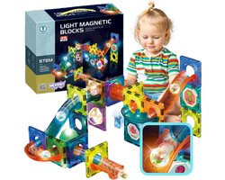 foto van WOOPIE Magnetische Blokken Lichte Ballenbaan 75 stuks