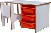 Industrial livinig kindertafel met 3 oranje lades - Kinderbureau met stoel - Activiteiten tafel - Speeltafel - Tekentafel - Hout - Wit