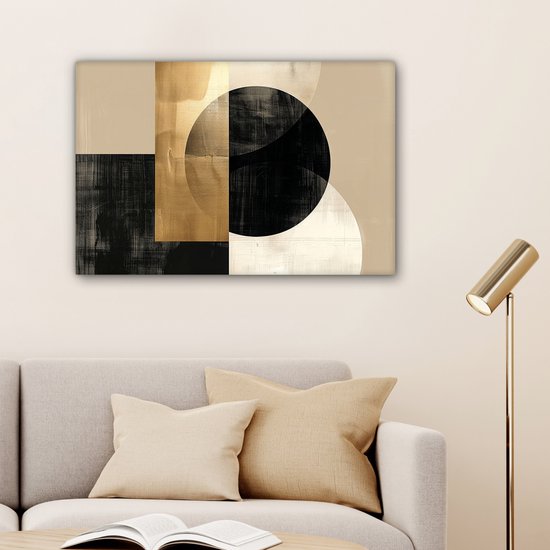 Peinture sur toile 90x60 cm - Décoration murale Abstrait - Moderne - Zwart - Or - Décoration murale salon - Décoration chambre moderne - Tableaux abstraits