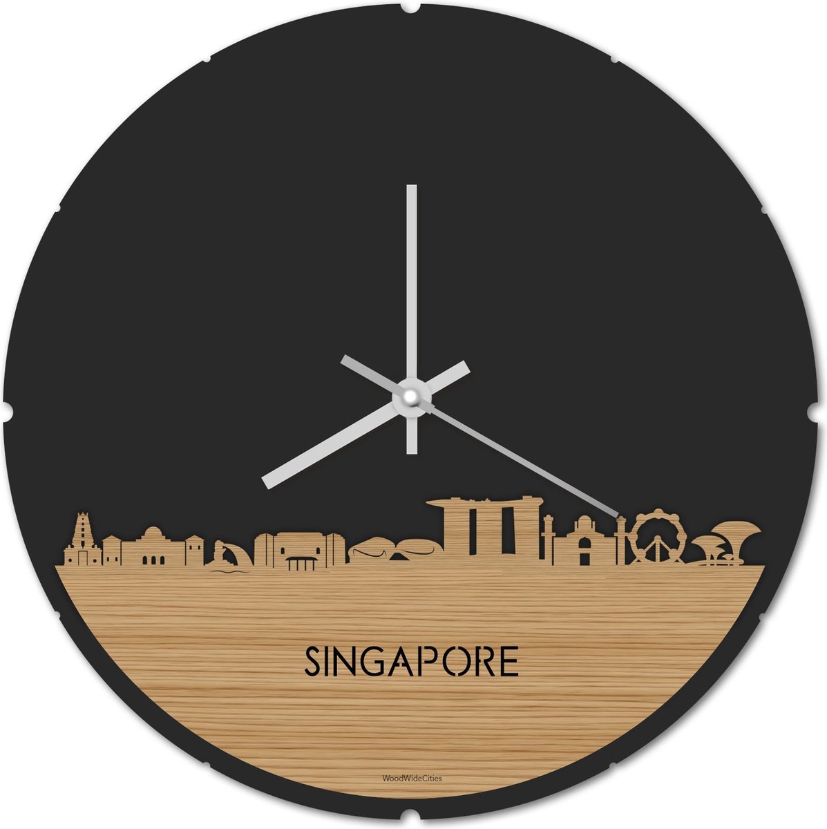 Skyline Klok Rond Singapore Bamboe hout - Ø 44 cm - Stil uurwerk - Wanddecoratie - Meer steden beschikbaar - Woonkamer idee - Woondecoratie - City Art - Steden kunst - Cadeau voor hem - Cadeau voor haar - Jubileum - Trouwerij - Housewarming -