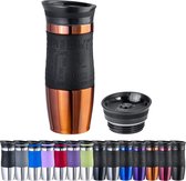 Mug isotherme 400 ml + 1 couvercle supplémentaire - Acier inoxydable - Soft Touch Grip - Sans BPA - Tasse isotherme - Mug de voyage - Mug à café à Go