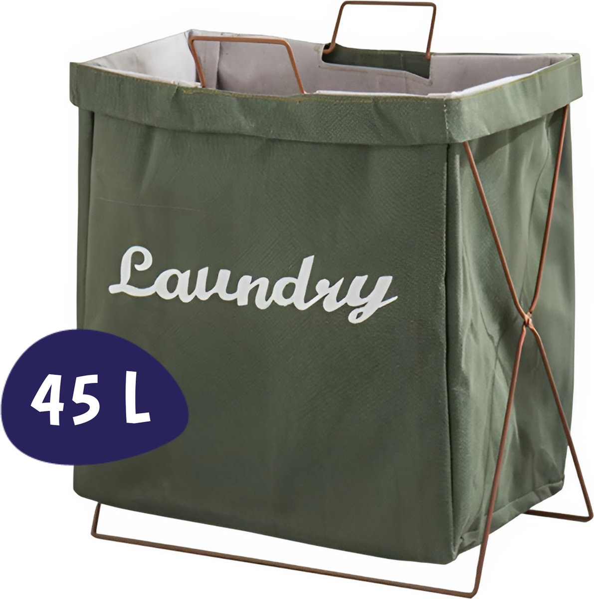 Goedkoopste Wasmand - Katoen - Groen - Opvouwbare Wasmand - Inklapbare Wasmand - Wasmand Met Hengsel - Wasmand Op Poten