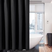 Rideau de douche en tissu gaufré avec anneaux de rideau de douche en métal Tissu Textile Rideau de bain Anti-moisissure Ensemble de rideaux de bain imperméable et résistant pour salle de bain 92 x 182 cm (Noir)