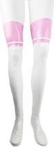 BamBella® - Kousen - Onesize - Roze Wit Datex (Mix latex en stof ) - Sexy Kniekousen van Super Glans Fetish kleding bdsm Dames sokken