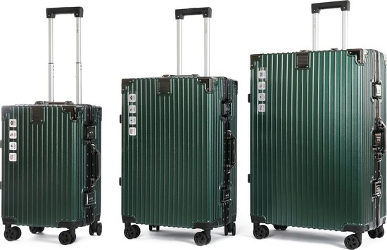 A To Z Traveller Safralu - Kofferset 3-delig - Luxe Aluminium - Donker groen - TSA Slot