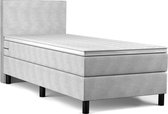Beddenbriljant Boxspring Bravo - 90x200 - Grijs - Bonellvering - Stof - Inclusief Topper - Bed compleet