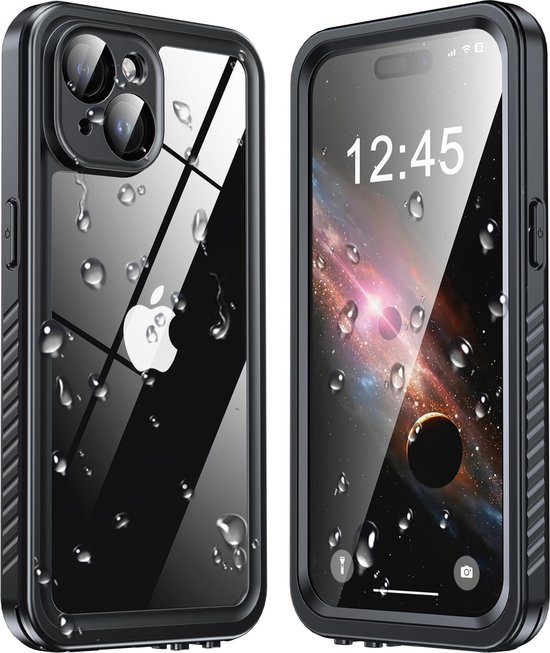 Convient pour Apple iPhone 15 5G - Étanchéité IP68 - Avec protecteur d'écran intégré - Anti-poussière - Coque arrière - Zwart