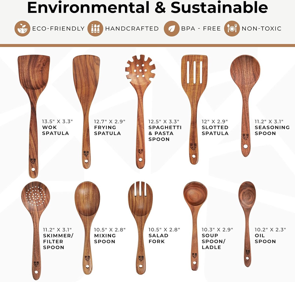 Keukengerei Sets, GrijsHouten Keukengerei Set, 6 Stks Houten Kookgerei voor Antiaanbakpan Houten Lepels voor Koken 100% Natuurlijk Teak Houten Spatel om te koken