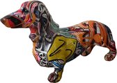 Teckel - Beeld - Decoratie - Graffiti - Popart - Kleurrijk - Urban - Hond - Gekleurd - 20x13cm