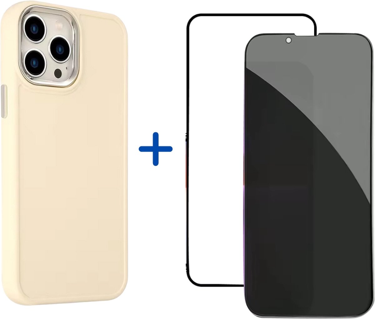 Optimity hoesje voor iPhone 12 Wit Soft Siliconen Volledige Beschermende Achterkant + Gehard Glas Schermbeschermer