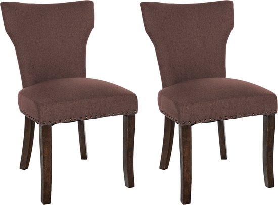 CLP Zadar Set van 2 eetkamerstoelen - Klassiek - Houten stoel - Zonder armleuning - Stof - bruin antiek donker