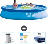Intex Rond Opblaasbaar Easy Set Zwembad - 396 x 84 cm - Blauw - Inclusief Zwembadfilterpomp - Testrips - Solarzeil