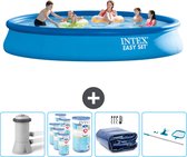 Intex Rond Opblaasbaar Easy Set Zwembad - 457 x 84 cm - Blauw - Inclusief Pomp Filters - Solarzeil - Schoonmaakset