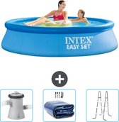 Intex Rond Opblaasbaar Easy Set Zwembad - 244 x 61 cm - Blauw - Inclusief Zwembadfilterpomp - Solarzeil - Ladder