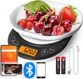 Keukenweegschaal USB Oplaadbaar - Bluetooth-connectiviteit Met App – Inclusief Batterijen - Dieet - Calorieën Monitoren - Sportieve Prestaties - Compact en draagbaar