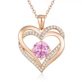 Gold Plated Swarovski® hart ketting roze - 45 cm - Valentijnsdag - Moederdag Cadeau - Geschenkset Vrouwen - Cadeau voor Vrouw - Verjaardagscadeau - Cadeau - Geschenk voor haar - Kerst Cadeau - Juwelia