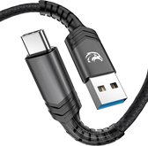 Travelhawk USB-C Kabel - USB 3.0 naar USB C - 3A60W - 2 Meter - USB C naar USB A - Usb-c Kabels - Snellader - Oplader - Oplaadkabel - Gevlochten Nylon