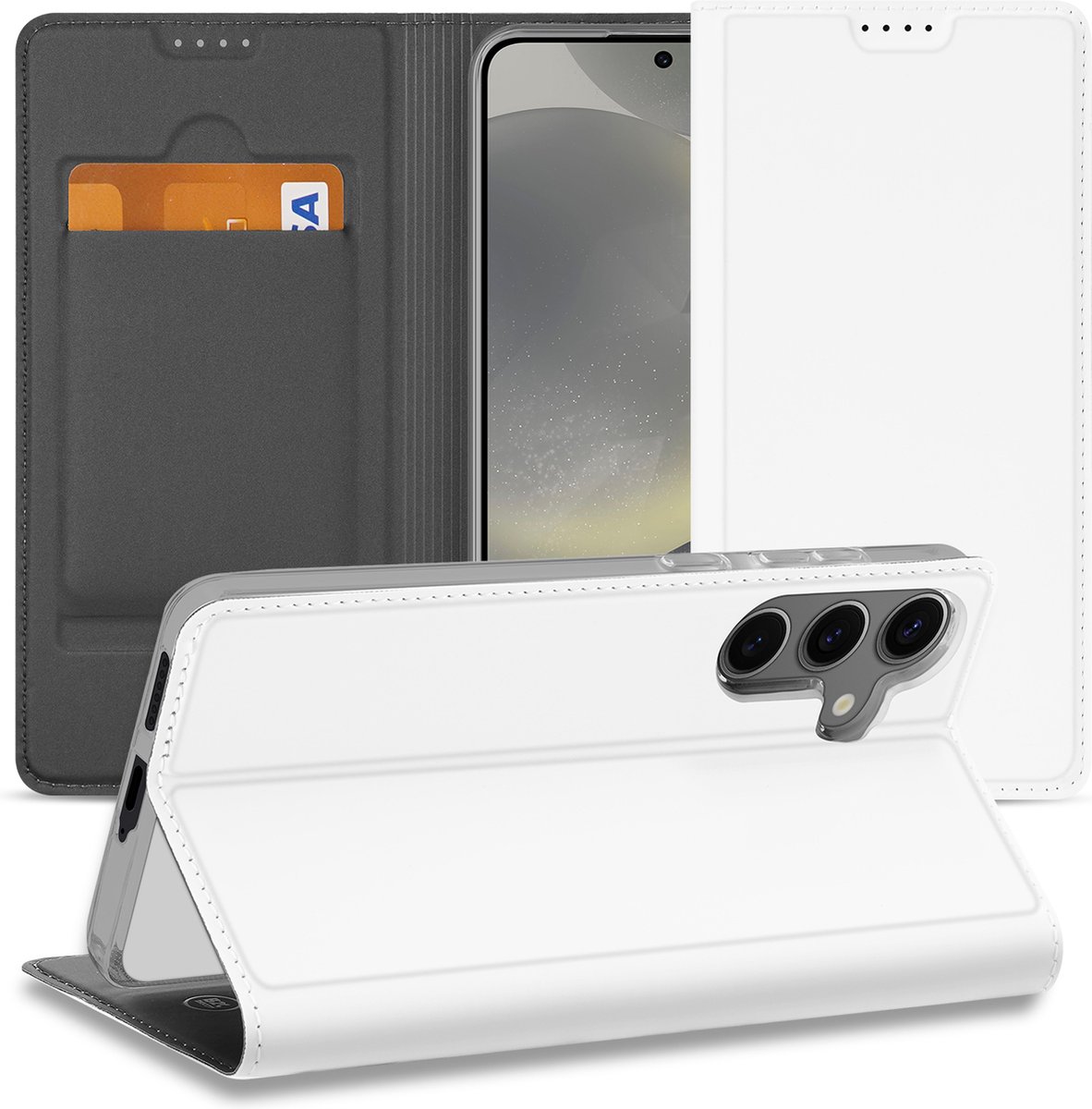 Stand Case Hoesje Samsung Galaxy S24 Wit met Pashouder