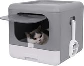 Bac à litière Aryadome - avec tiroir coulissant - gris - cube - moderne - avec pelle - convient aux chats de taille moyenne à grande - bacs à litière