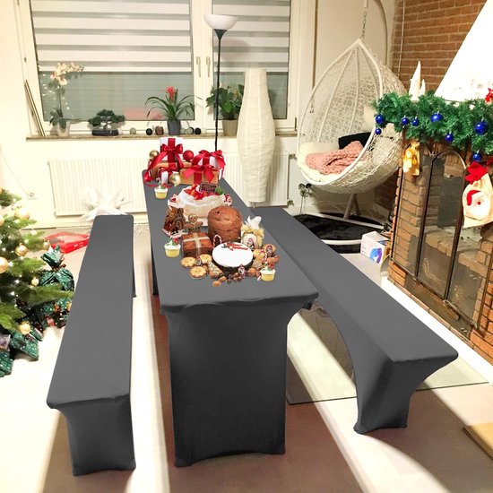 Twee 3-delige sets spandex biertafelafdekking, wit stretch bierbankhoes voor 50 cm tafelbreedte, biertafel en bankhoes, biertentafdekking voor banketfeestjes buiten (220 x 50 x 80 cm Twee 3-delige sets spandex biertafelafdekking, wit stretch bierbankhoes voor 50 cm tafelbreedte, biertafel en bankhoes, biertentafdekking voor banketfeestjes buiten (220 x 50 x 80 cm