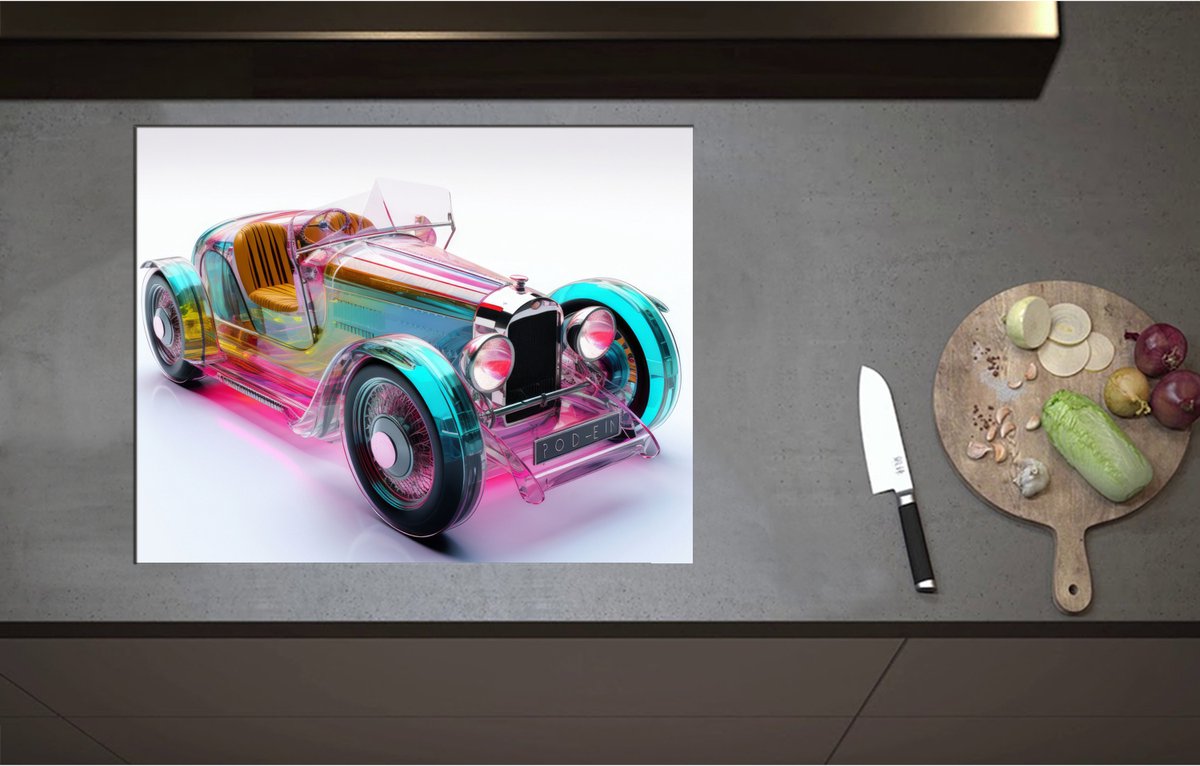 Inductieplaat Beschermer - Auto met Verschillende Kleuren Binnenin - 70x55 cm - 2 mm Dik - Inductie Beschermer - Bescherming Inductiekookplaat - Kookplaat Beschermer van Zwart Vinyl