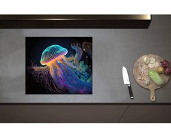 Inductieplaat Beschermer - Blauw met Paarse Kwal in Zwartkleurige Omgeving - 59x51 cm - 2 mm Dik - Inductie Beschermer - Bescherming Inductiekookplaat - Kookplaat Beschermer van Wit Vinyl