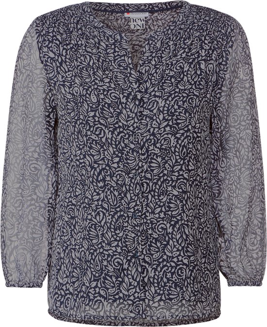 Street One Printed chiffonblouse with smok detail - Dames Blouse - deep blue - Maat 46